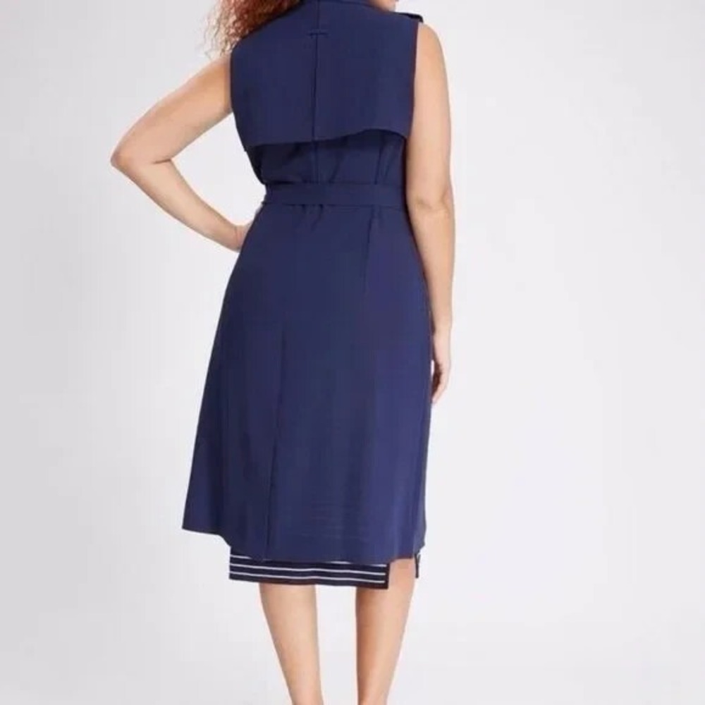NWT Lane Bryant Sleeveless Trench Coat Navy Blue Long Tie Vest Plus Size 26/28 - Picture 7 of 8